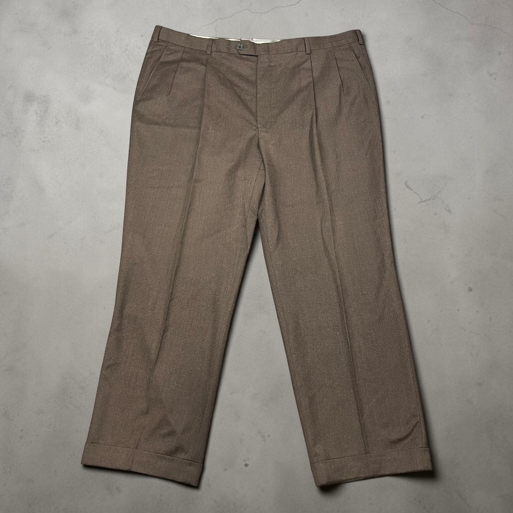 Vintage Burberry London Mens Pleated Dress Pants‎ Brown Cuffed Trousers 42x29